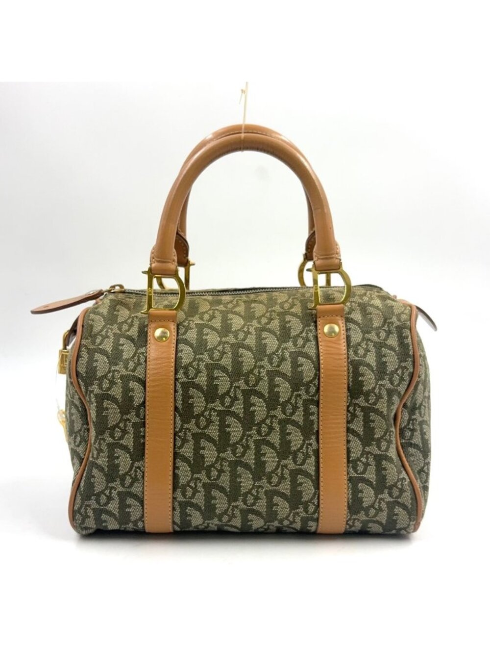 Dior Trotter Mini Leather Canvas Khaki Green Light Brown Boston Bag Gold - Picture 1 of 15